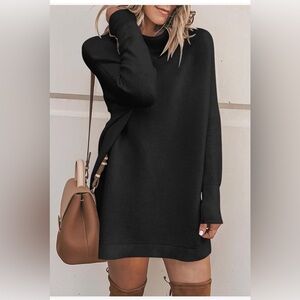 Mock neck ribbed sweater dress